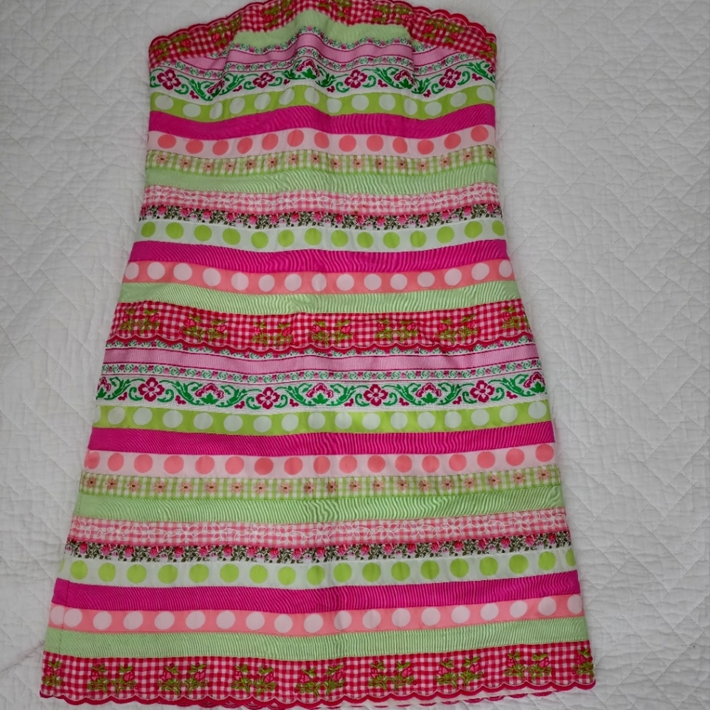 Lilly Pulitzer Strapless Patch Ribbon Dress Size 6